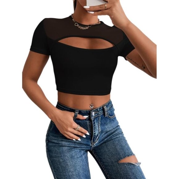 Women's Sheer Mesh Tops See Through Slim Fit T Shirts Basic Tee Going Out Tops - Picture 4 of 6